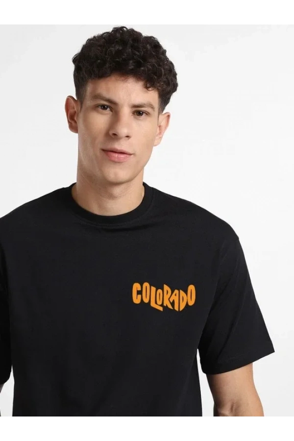 Erkek Baskılı Oversize T-shirt - Siyah