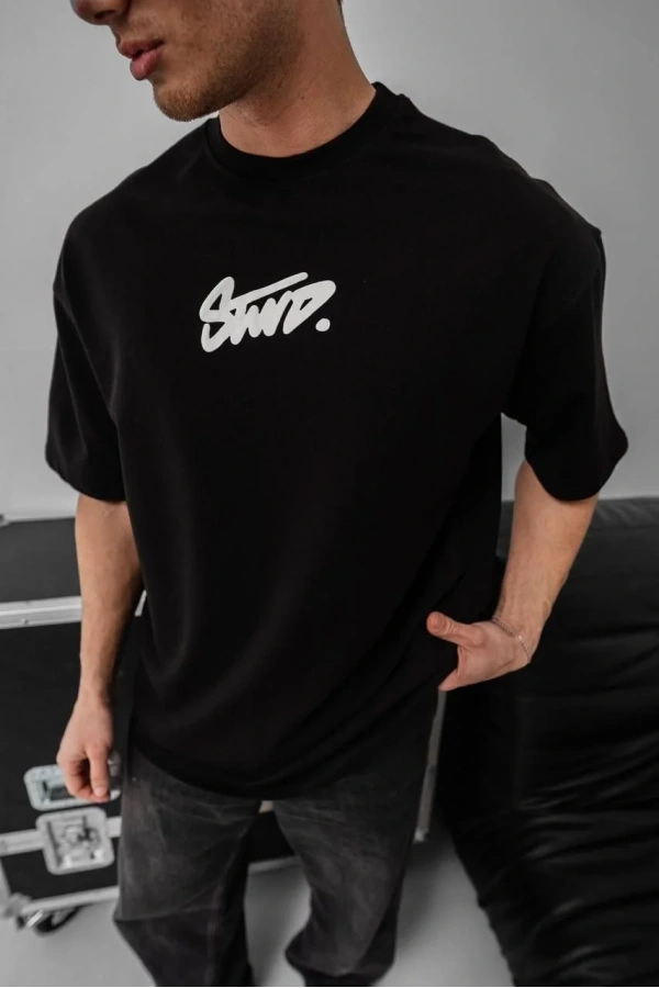 Erkek Baskılı Oversize T-shirt - Siyah
