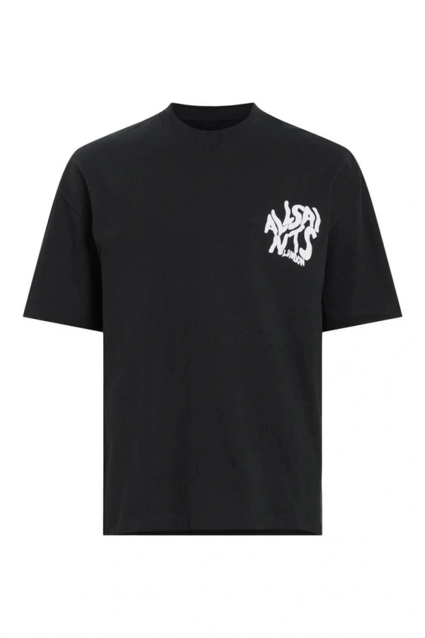 Erkek Baskılı Oversize T-shirt - Siyah