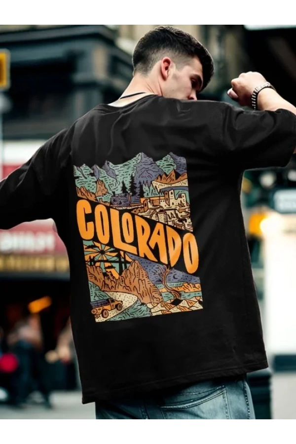Erkek Baskılı Oversize T-shirt - Siyah