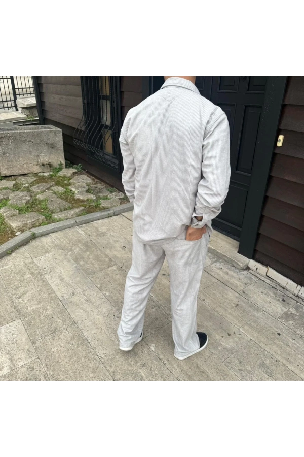 Erkek Fitilli Kadife Cepli Buggy Pantolon Oversize Rahat Kalıp - Gri