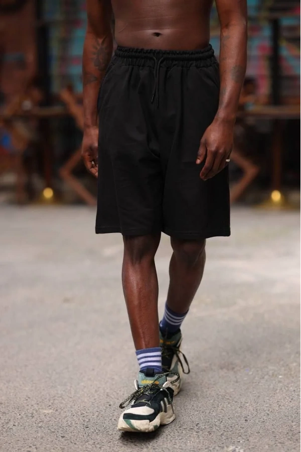 Erkek İki İplik Cepli Şort - Siyah