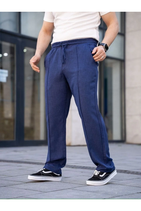Erkek Keten Cepli Çıma Dikişli jogger Buggy Pantalon Rahat kalıp - Lacivert