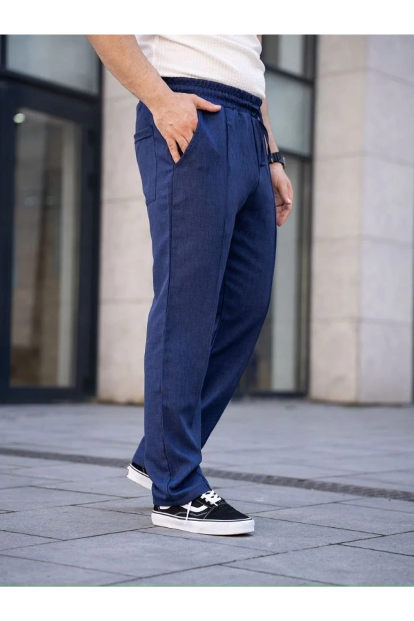 Erkek Keten Cepli Çıma Dikişli jogger Buggy Pantalon Rahat kalıp - Lacivert