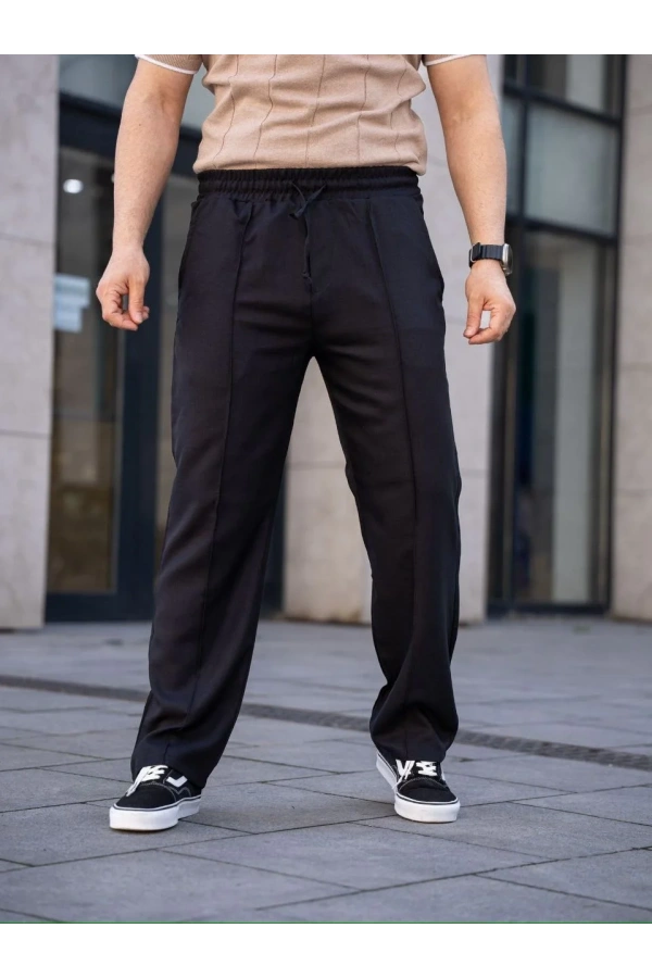 Erkek Keten Cepli Çıma Dikişli jogger Buggy Pantalon Rahat kalıp - Siyah
