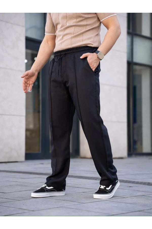 Erkek Keten Cepli Çıma Dikişli jogger Buggy Pantalon Rahat kalıp - Siyah