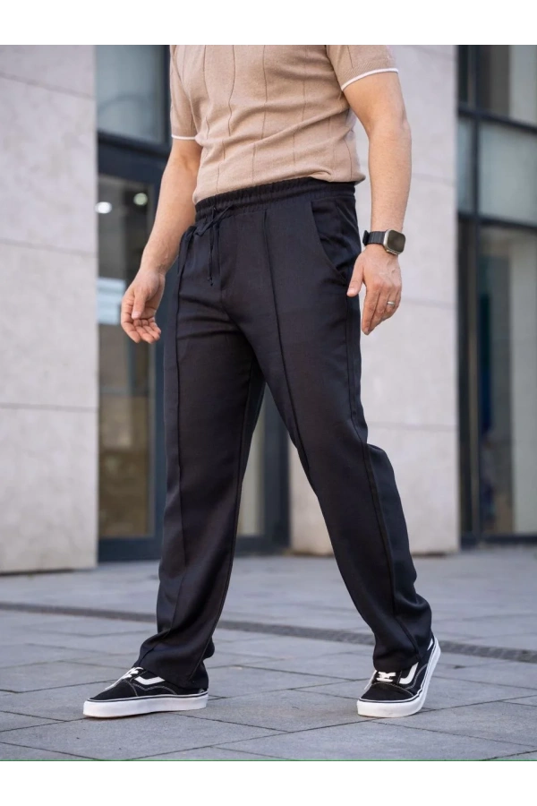 Erkek Keten Cepli Çıma Dikişli jogger Buggy Pantalon Rahat kalıp - Siyah