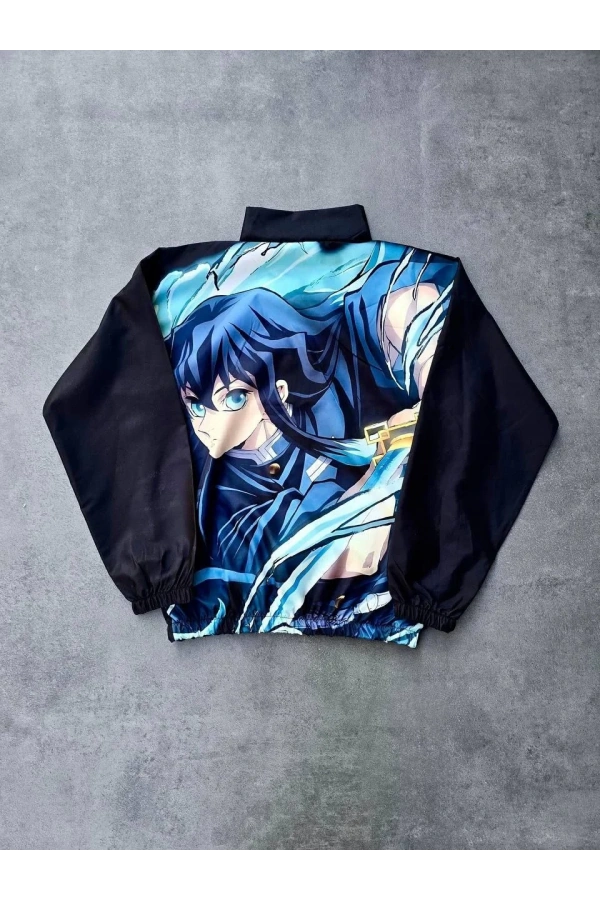 Fermuarlı Dijital Baskılı Rüzgarlık - Siyah