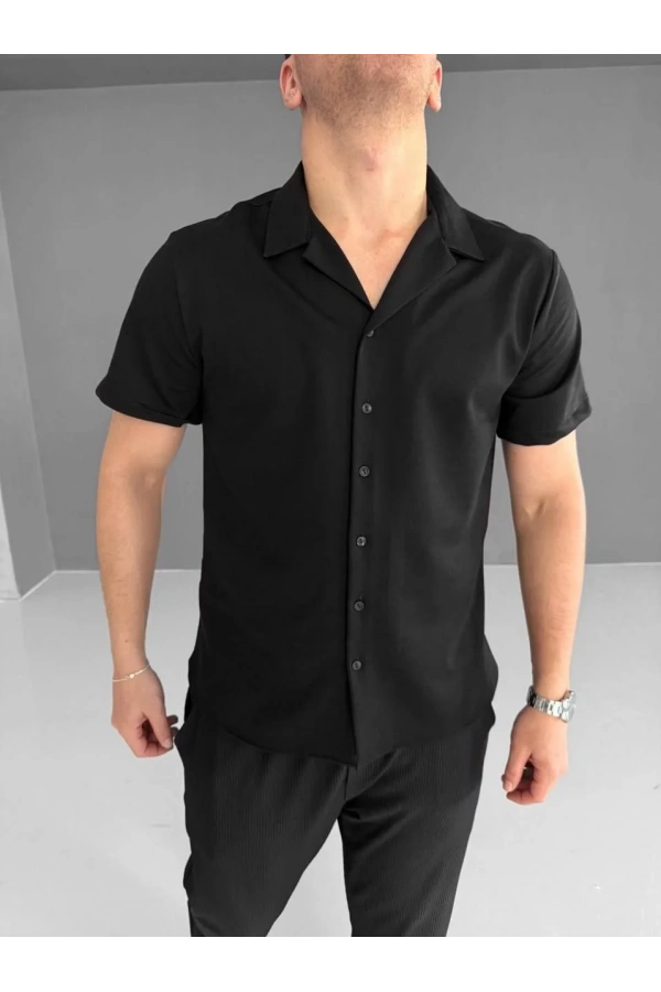 İki İplik Kumaş Gömlek - Siyah