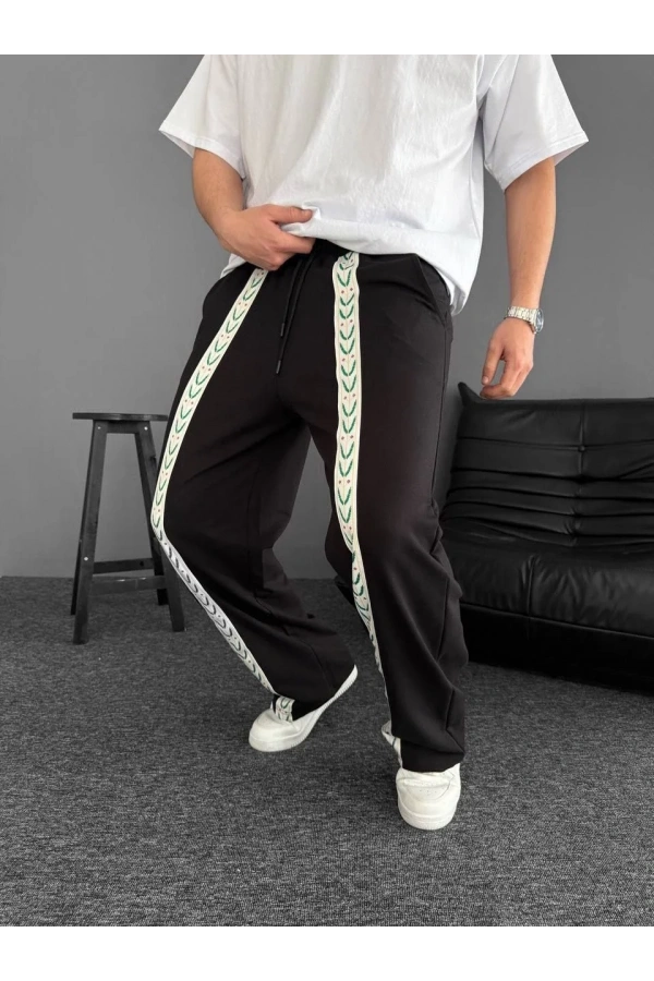 İki İplik Kumaş Şeritli Alt Esofman - Siyah