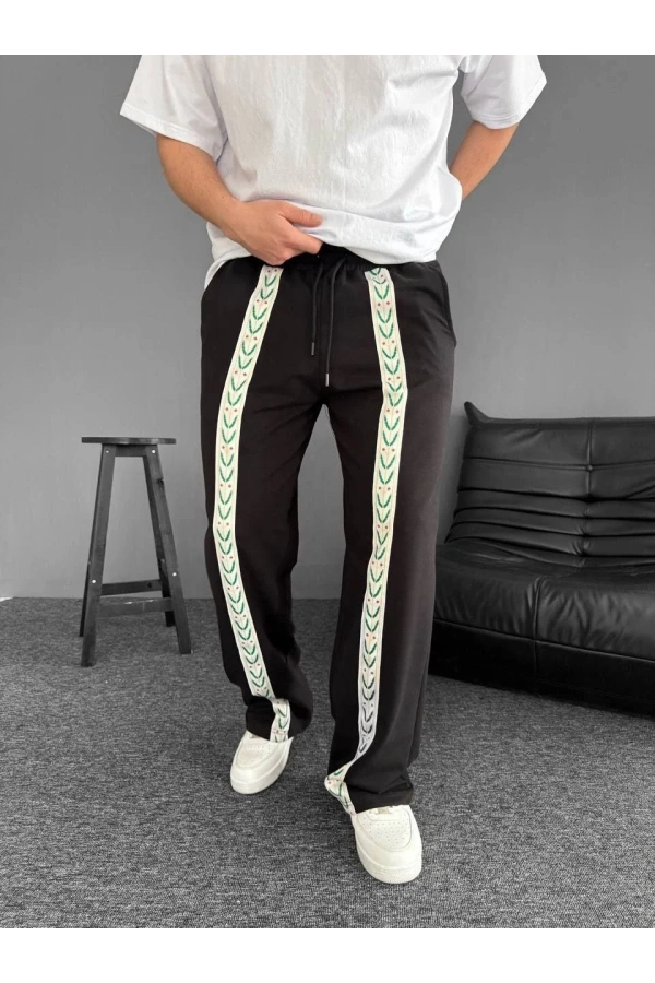 İki İplik Kumaş Şeritli Alt Esofman - Siyah