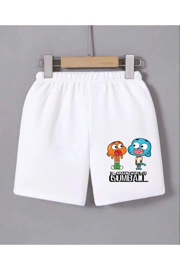 Kadın Beli Lastikli Baskılı Mini Şort - Beyaz