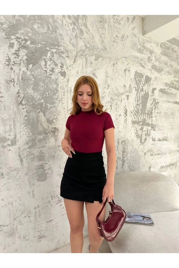 Kadın Kısa kol Badi bluz - Bordo