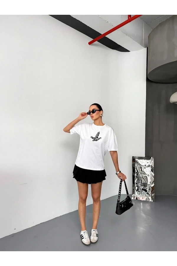 Kısa Kol Baskılı T-shirt - Beyaz