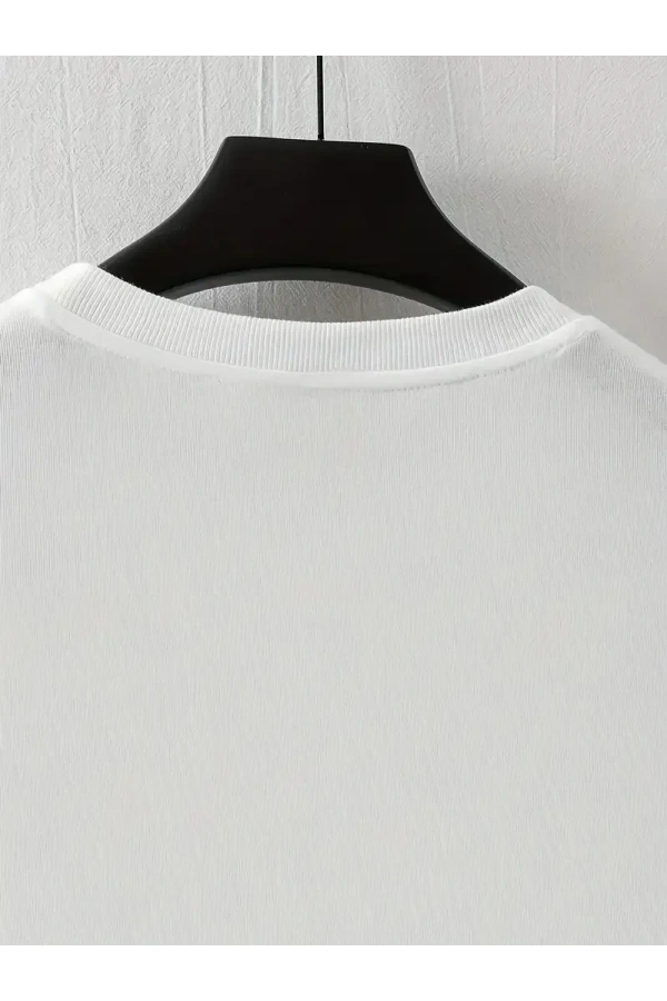 LB Baskılı Ön Arka Oversize Bisiklet Yaka Kısa Kol T-shirt - Beyaz