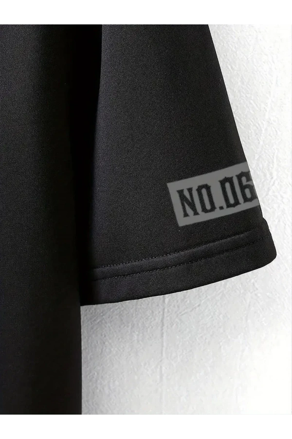 LB Ön Arka Baskılı Oversize Bisiklet Yaka Yazlık T-shirt - Siyah