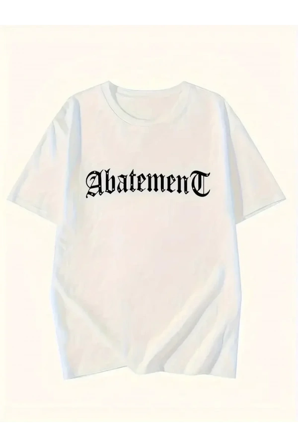 Örümcek Ağı Desenli Baskılı Oversize Bisiklet Yaka T-shirt  - Beyaz