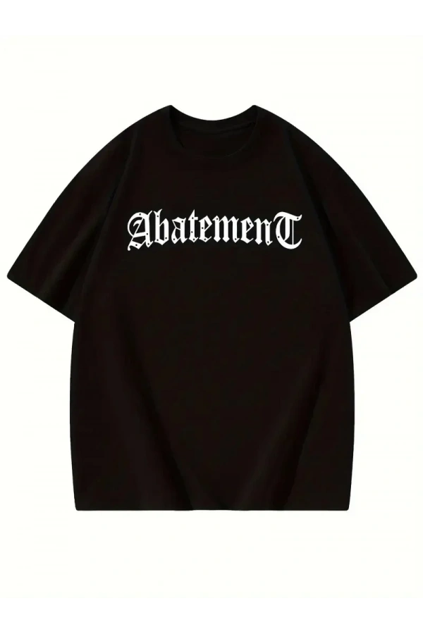 Örümcek Ağı Desenli Baskılı Oversize Bisiklet Yaka T-shirt - Siyah