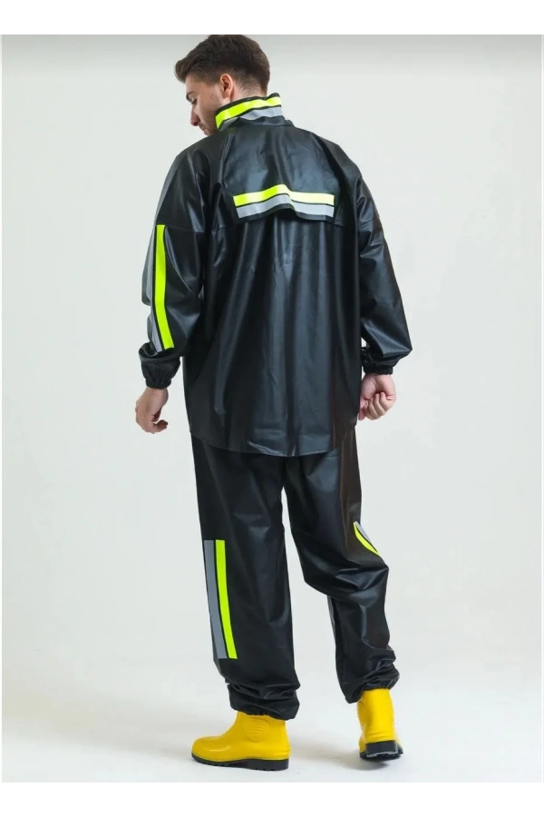 Premium Motorcu Kurye Yağmurluk Takım Su Geçirmez PVC Kumaş Reflektörlü TÜBİTAK Onaylı - Siyah