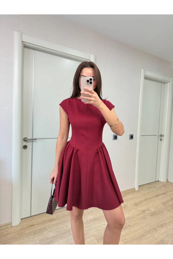 Sırt dekolteli Çan Detaylı Mini Elbise - Bordo