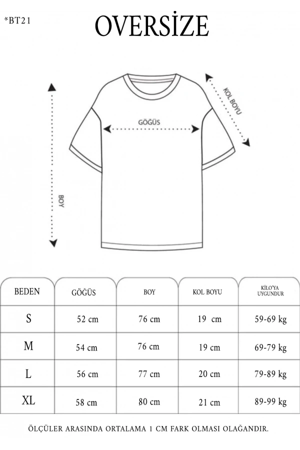 Unisex Bisiklet Yaka Baskılı Oversize T-Shirt - Siyah