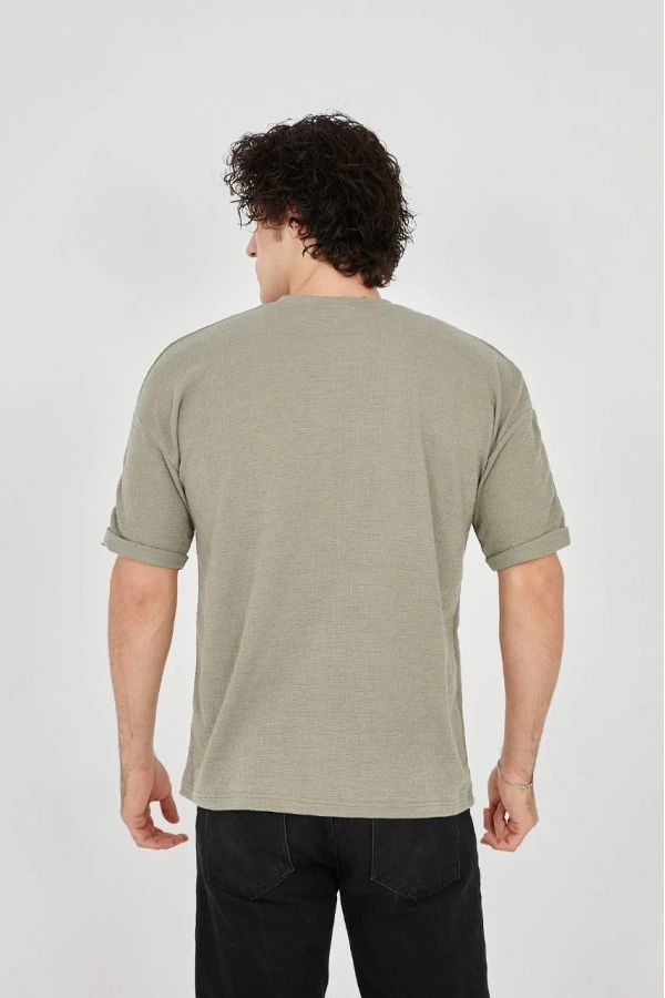 Unisex Jakar Kumaş Rahat Kol T-Shirt - Açık Yeşil