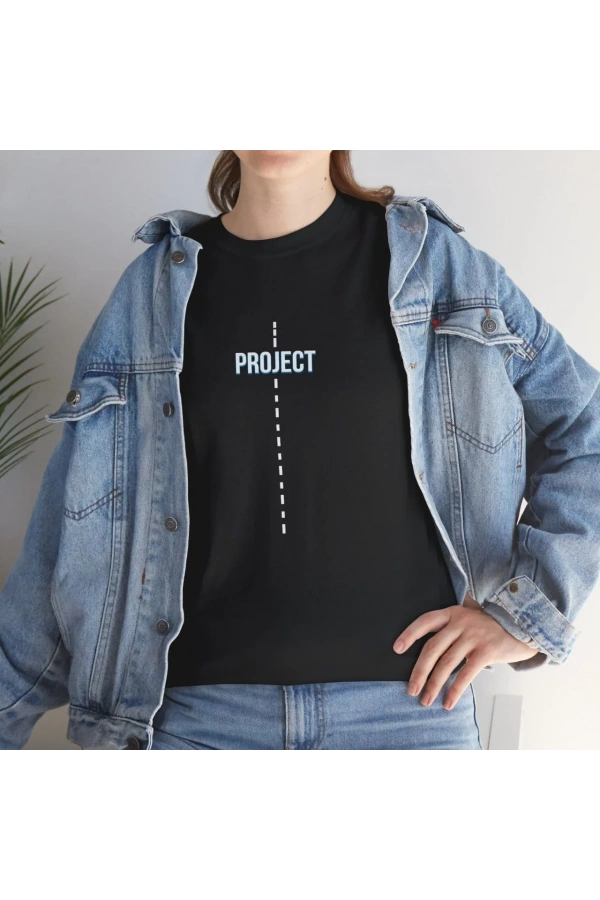 Unisex Kadın Bisiklet Yaka Baskılı T-Shirt - Siyah