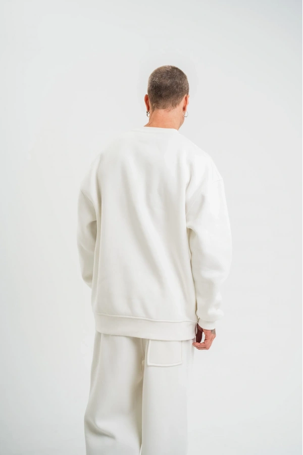 Uzun Kol Bisiklet Yaka Basic SweatShirt - Beyaz