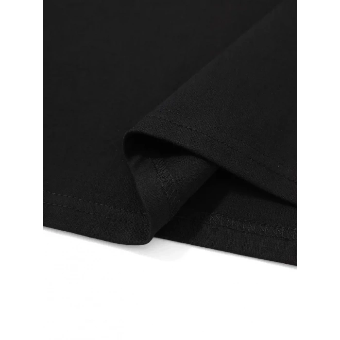 20/1 Penye Compack Uçak Baskılı Oversize Bisiklet Yaka Kısa Kol T-shirt - Siyah
