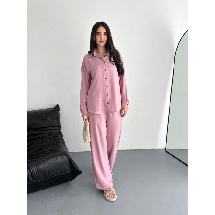 Gömlek Pantolon ikili Takım - Toz Pembe