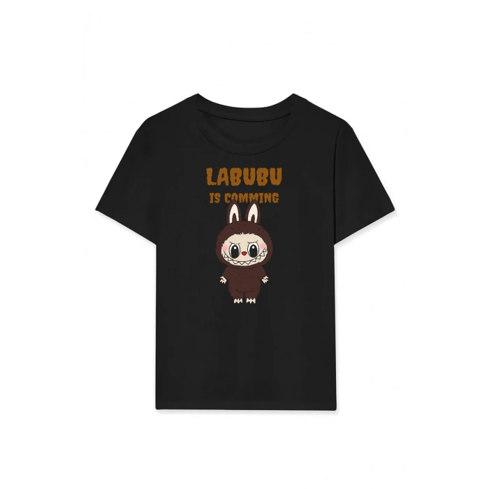 Kız Labubu Çocuk Baskılı T-Shirt - Siyah