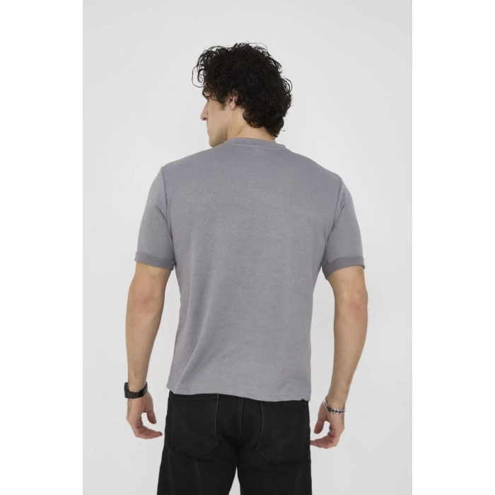 Unisex Bisiklet Yaka Slim fit T-Shirt- Gri