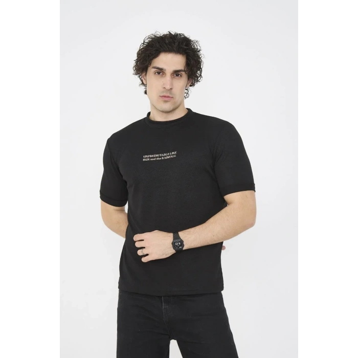 Unisex Bisiklet Yaka Slim fit T-Shirt- Siyah