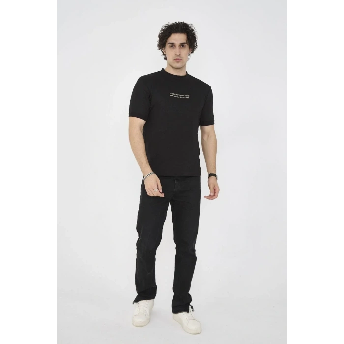 Unisex Bisiklet Yaka Slim fit T-Shirt- Siyah