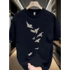 20/1 Penye Compack Özgür kuşlar Baskılı Baskılı Oversize Bisiklet Yaka T-shirt - Beyaz