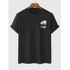 20/1 Penye Compack Palmiye Baskılı Oversize Bisiklet Yaka Kısa Kol T-shirt - Siyah