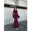 Acık Sırt Detaylı Maxi Uzun Boy Elbise- Bordo