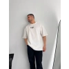 Baskılı Oversize Bisiklet Yaka T-shirt - Beyaz