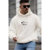 Erkek Baskılı Kapüşonlu ve Kordon İpli Sweat - Beyaz