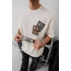 Erkek Baskılı Oversize T-shirt - Beyaz