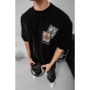 Erkek Baskılı Oversize T-shirt - Siyah