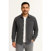 Erkek Fitilli Kadife Cepli Gömlek Oversize Rahat Kalıp - Füme