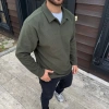 Erkek Fitilli Polar Sweatshirt – Düğmesiz Polo Yaka, Oversize Rahat Kalıp, Kalın Polar Kumaş, Kışlık ve Baharlık Şık Günlük Üst - Haki