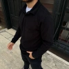 Erkek Fitilli Polar Sweatshirt – Düğmesiz Polo Yaka, Oversize Rahat Kalıp, Kalın Polar Kumaş, Kışlık ve Baharlık Şık Günlük Üst - Siyah