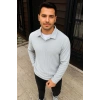 Erkek Fitilli Polar Sweatshirt – Düğmesiz Polo Yaka, Oversize Rahat Kalıp, Kalın Polar Kumaş, Kışlık ve Baharlık Şık Günlük Üst - Gri