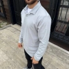 Erkek Fitilli Polar Sweatshirt – Düğmesiz Polo Yaka, Oversize Rahat Kalıp, Kalın Polar Kumaş, Kışlık ve Baharlık Şık Günlük Üst - Gri