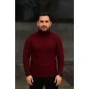 Erkek Fitilli Triko Kazak 2li Set Bordo Siyah Regular Balıkcı Yaka Tam Boğazlı Triko Seti Modeli Kazak