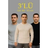 Erkek Fitilli Triko Kazak 3lü Set Bej Gri Siyah Regular Fit Bisiklet Yaka Triko Seti Kazak Modeli