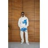 Erkek Kapüşonlu Eşofman Takım Graffiti Baskılı  Oversize Rahat Kalıp, Kanguru Cepli, Streetwear Tarzında Premium Ürün 3 iplik Pamuklu - Beyaz