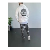 Erkek Oversize Üç İplik Kapüşonlu Sweatshirt – Beyaz Ön Baskılı, Kanguru Cepli, Rahat Kalıp, İçi Pamuklu Model